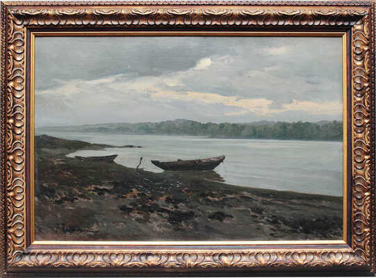 Крачковский Иосиф Евстафьевич. Пейзаж с рекой и лодками